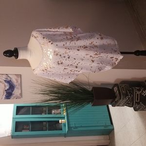 Beautiful White and gold blouse with mid sleeves scrunched sides for slimmer fit